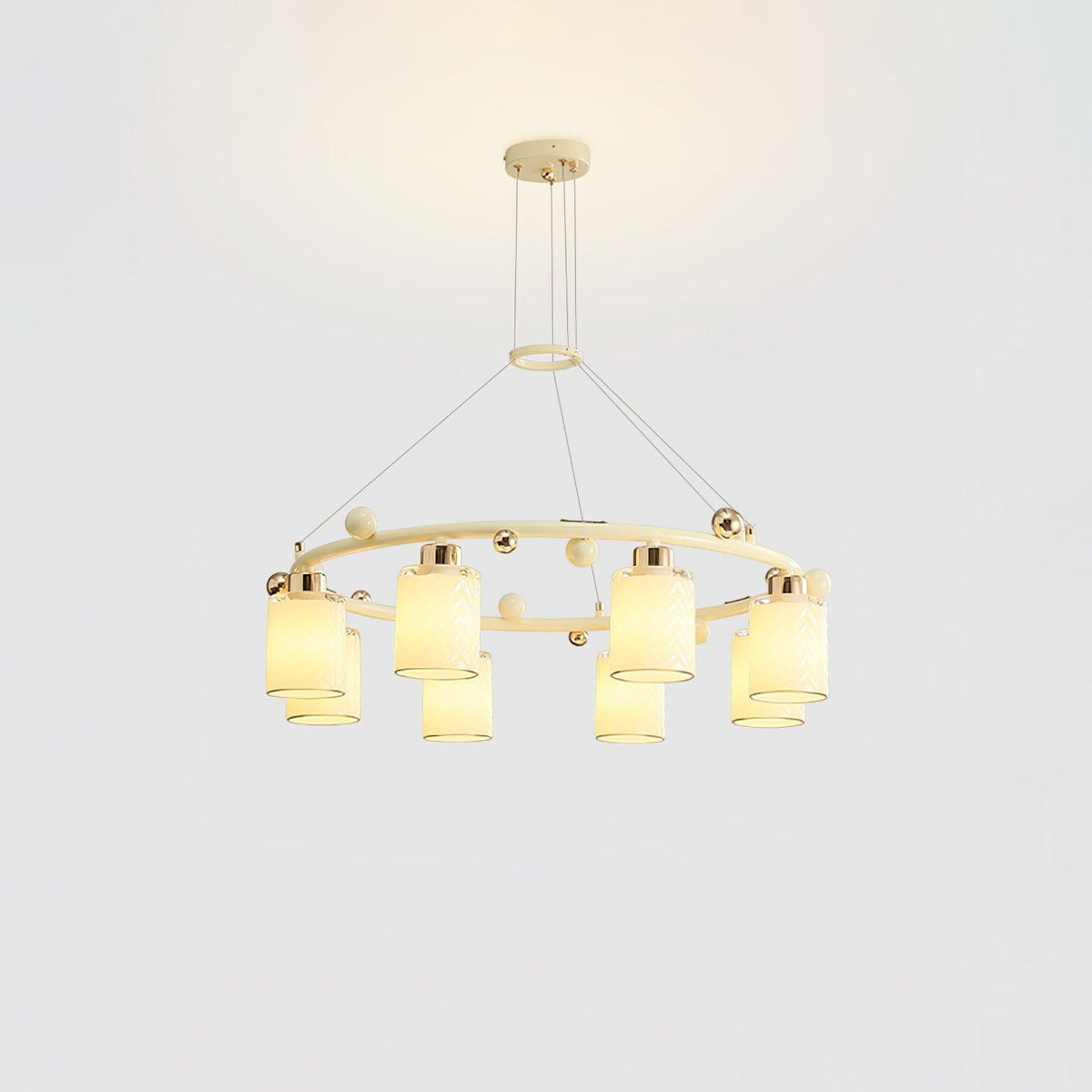Ring Glass Cup Chandelier 8 heads ∅ 29.9″ x H 8.7″ / Dia 76cm x H 22cm / Creamy & White Chandelier