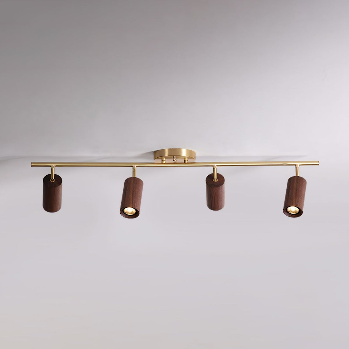 Rowan Ceiling Light 4 heads: L 39.4″ x H 8.7″ / Walnut color & Gold / Warm Light 1001 Ceiling lamp