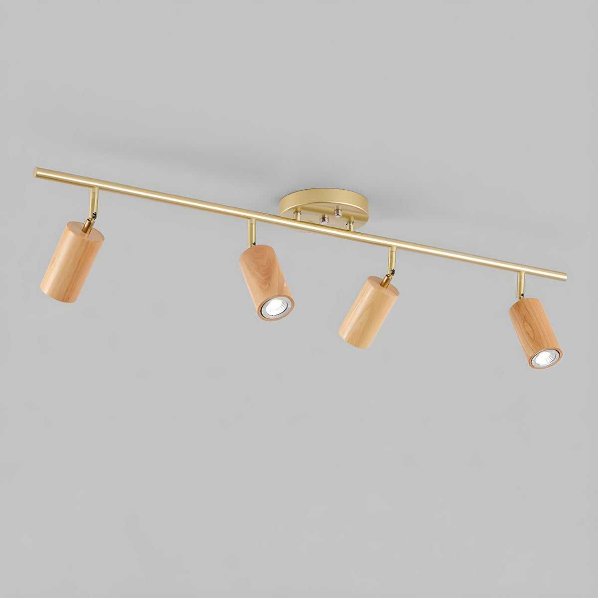 Rowan Ceiling Light 4 heads: L 39.4″ x H 8.7″ / Wood color & Gold / Warm Light 1001 Ceiling lamp
