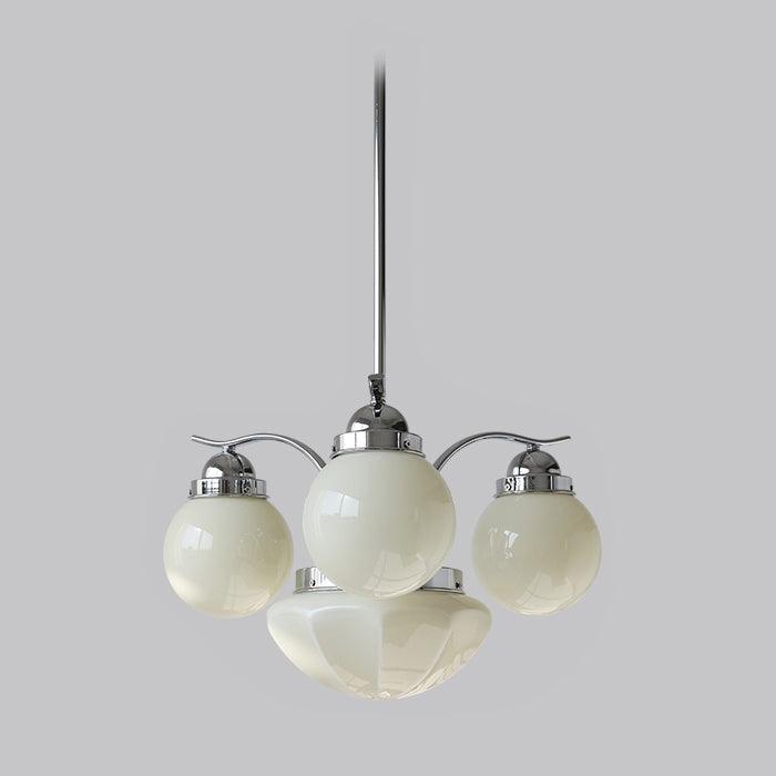 Ryttenberg Chandelier 4 heads Φ 21.3″ x H 11.8″ / Dia 54cm x H 30cm / Chrome + Beige Chandelier
