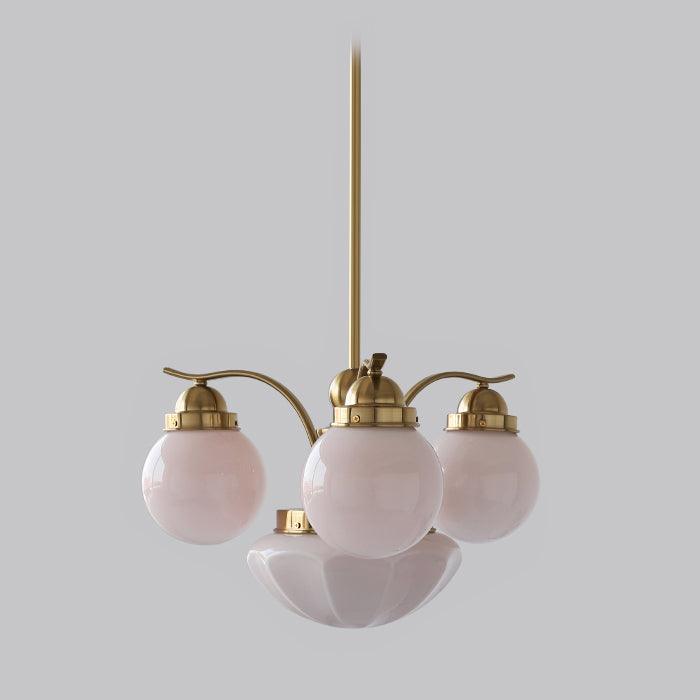 Ryttenberg Chandelier 4 heads Φ 21.3″ x H 11.8″ / Dia 54cm x H 30cm / Copper plated + Pale Pink Chandelier