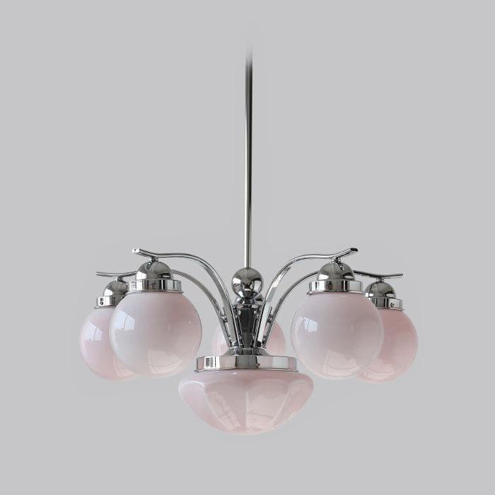 Ryttenberg Chandelier 6 heads Φ 25.6″ x H 11.8″ / Dia 65cm x H 30cm / Chrome + Pale Pink Chandelier