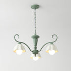 Savoy Flower Chandelier 3 Heads ? 21.6″ x H 12.5″ / Dia 55cm x H 32cm / Green & White Chandelier