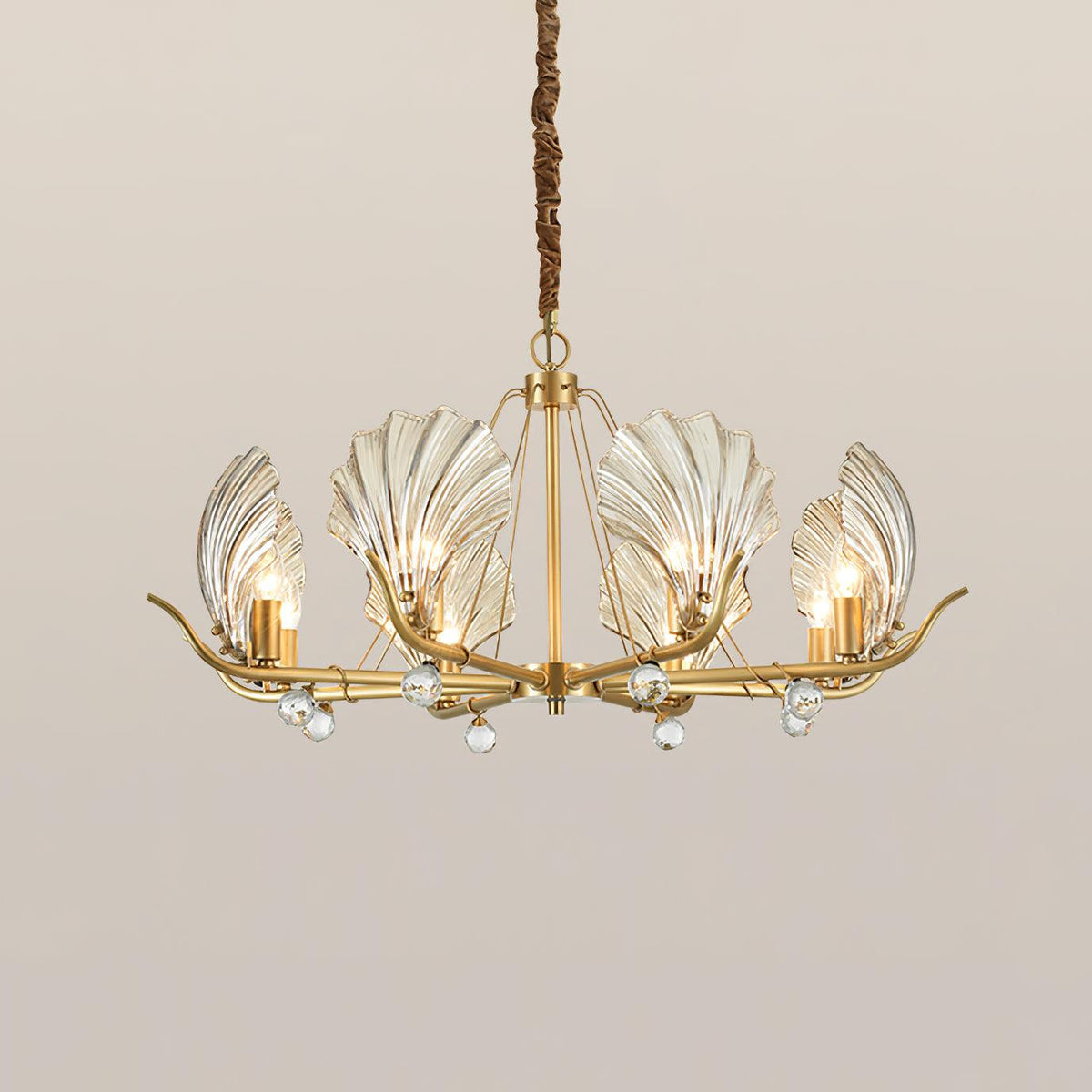 Shell Crystal Chandelier 8 heads ∅ 31.4″ x H 17.7″/ Dia 80cm x H 45cm / Brass & Amber Chandelier