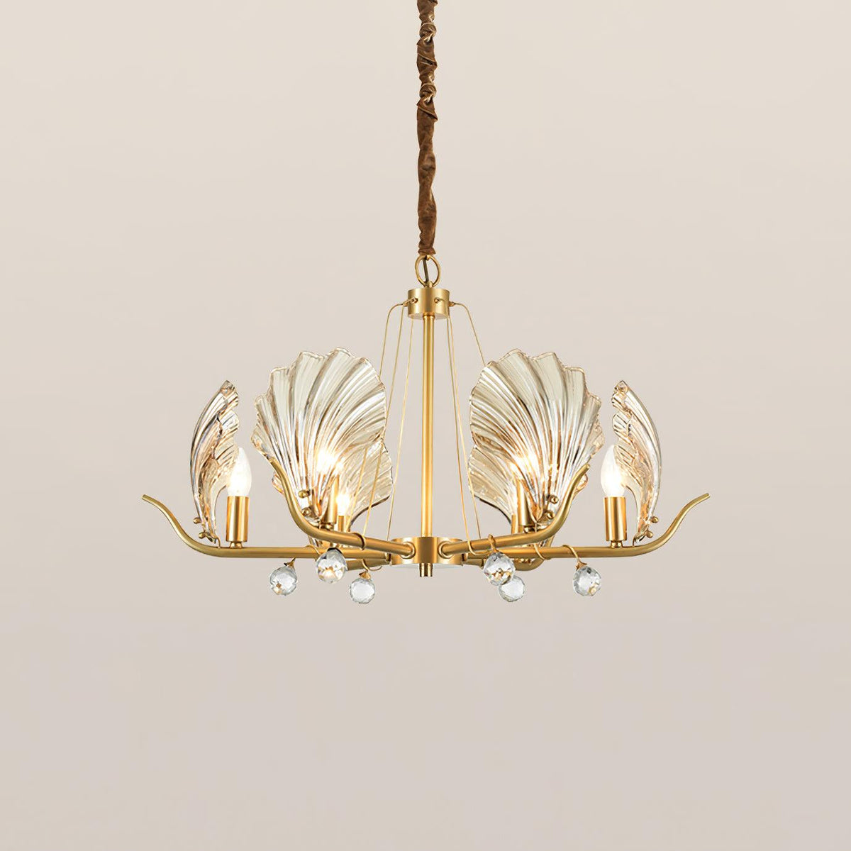 Shell Crystal Chandelier 6 heads ∅ 30.7″ x H 17.7″/ Dia 78cm x H 45cm / Brass & Amber Chandelier