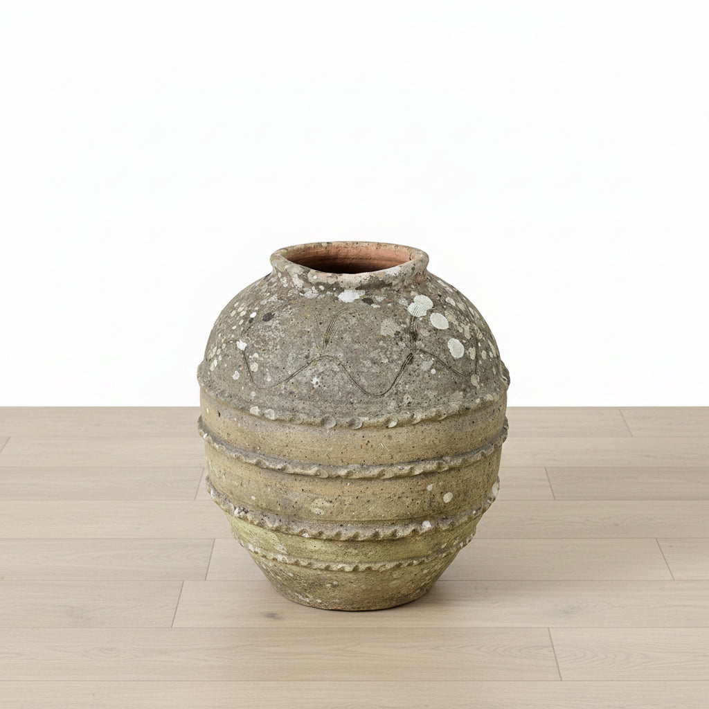 Spanish 19th Century Sgraffito Terracotta Olive Jar