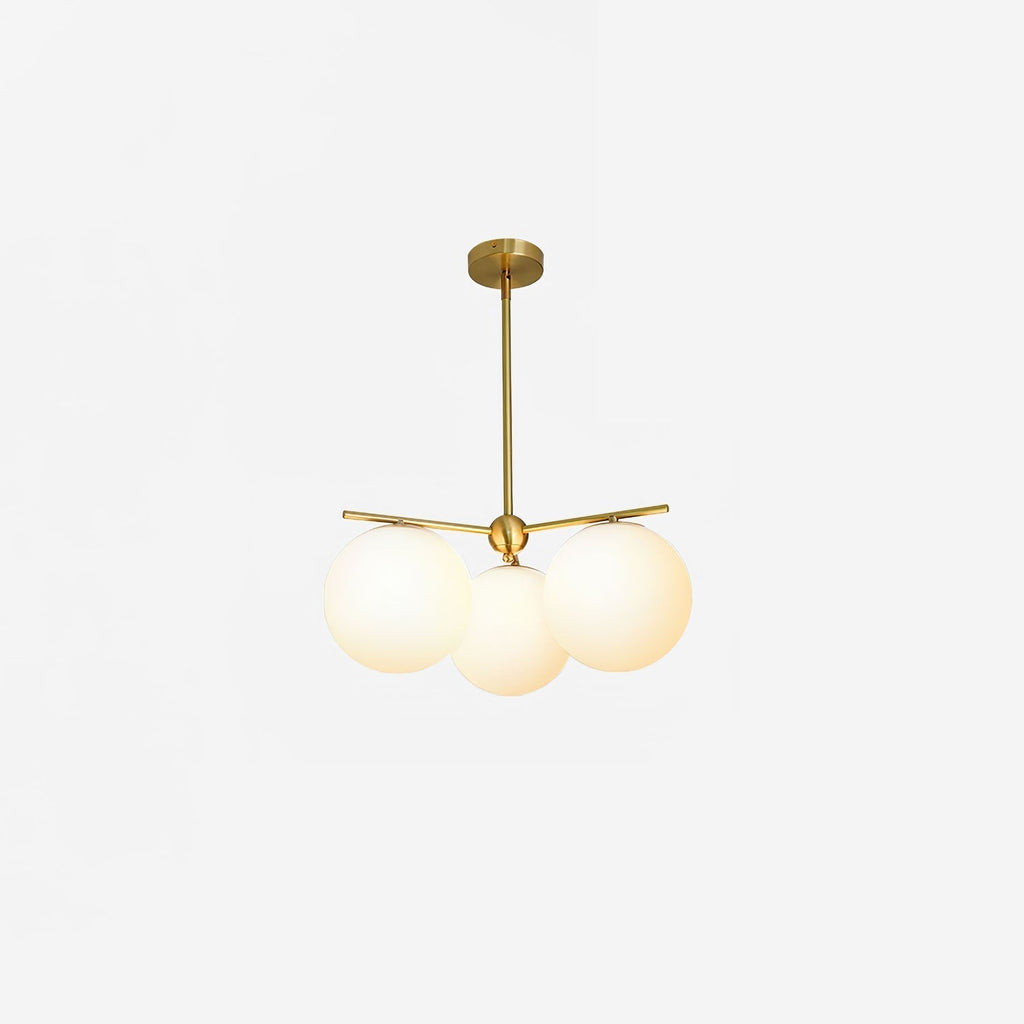 Sphere & Stem Chandelier 3 heads Φ 19.7″ x H 29.5″ / Dia 50cm x H 75cm / Brass & White Chandelier