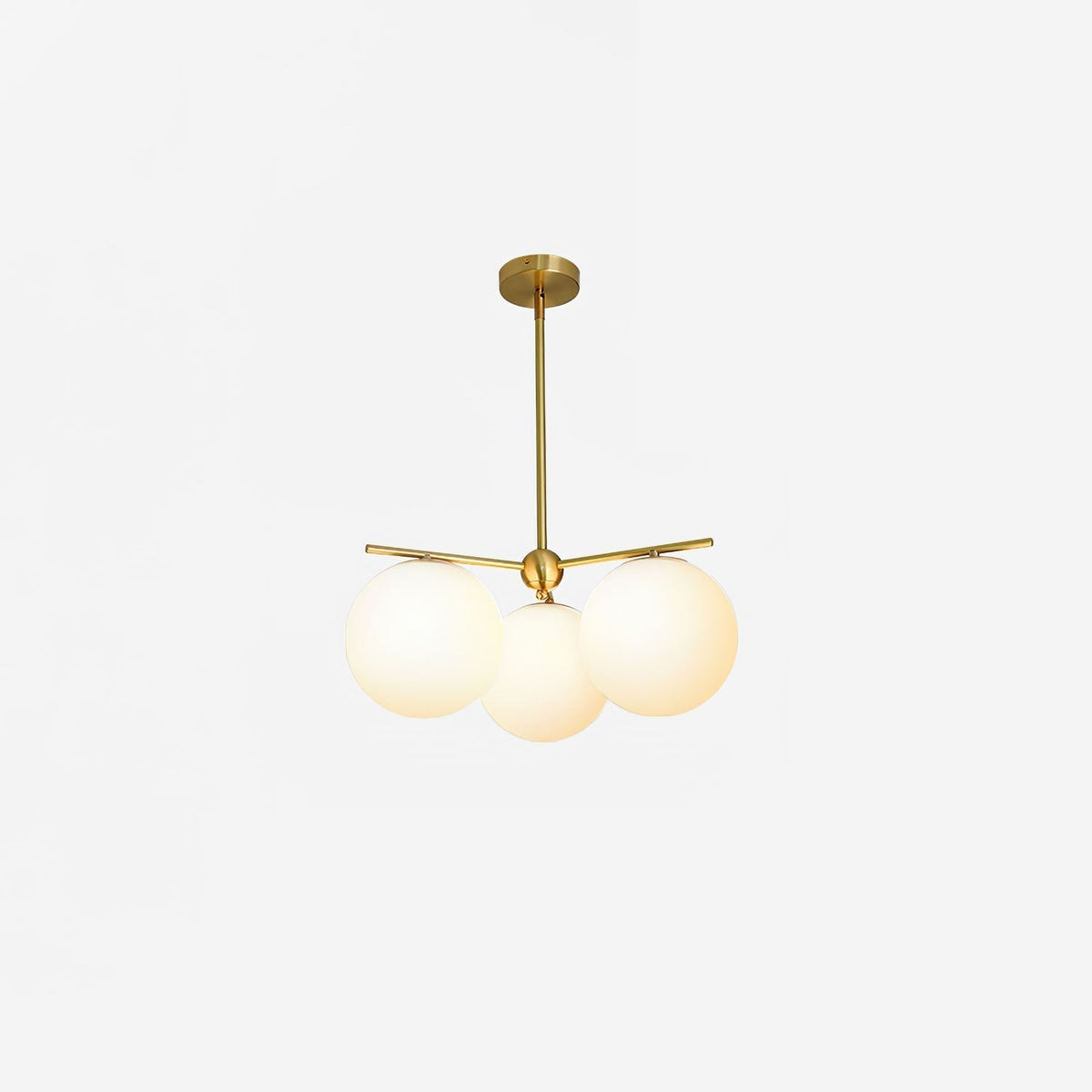 Sphere & Stem Chandelier 3 heads Φ 19.7″ x H 29.5″ / Dia 50cm x H 75cm / Brass & White Chandelier