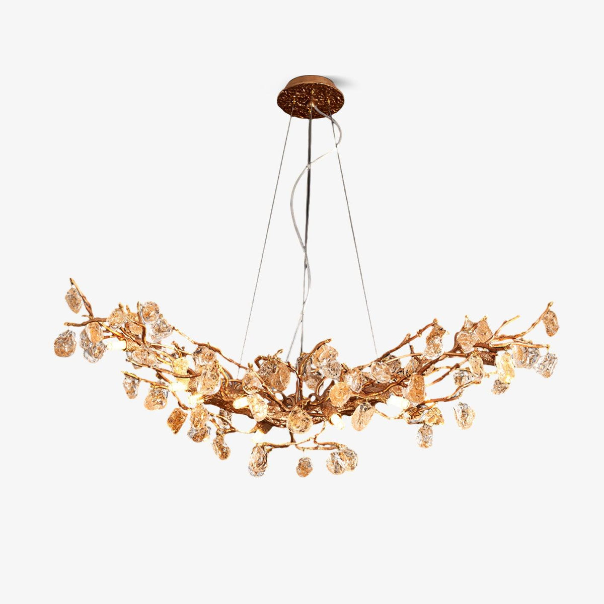 Stone Crystal Brass Chandelier ∅ 49.2″ x H 19.7″ / Dia 125cm x H 50cm / Brass & Amber Chandelier