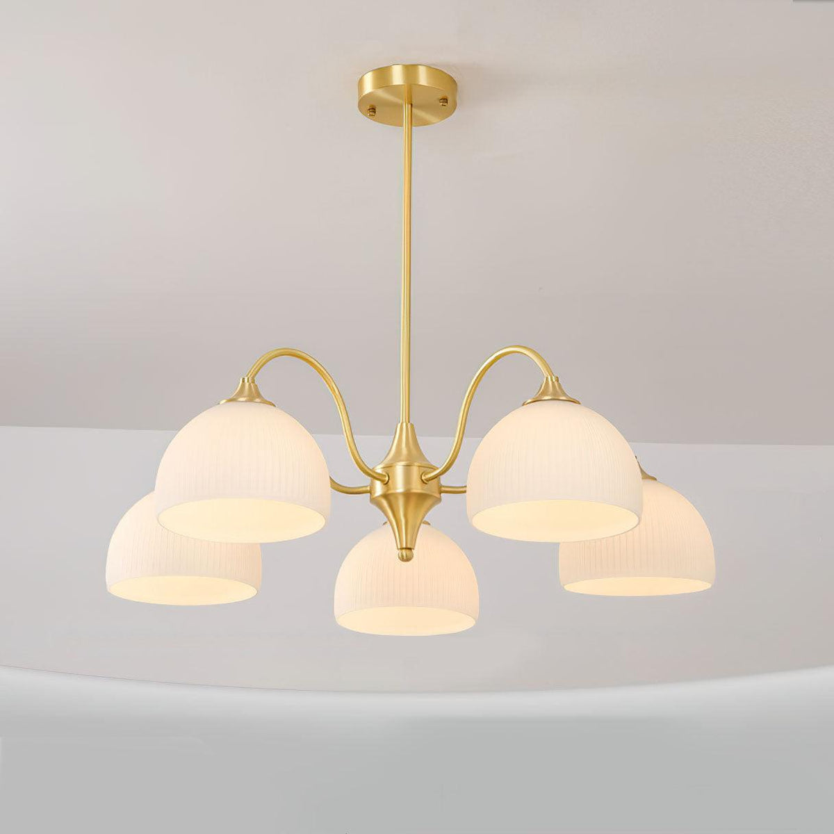 Striped Glass Bowl Chandelier 5 Heads ? 26″ x H 15.4″ / Dia 66cm x H 39cm / Gold Chandelier