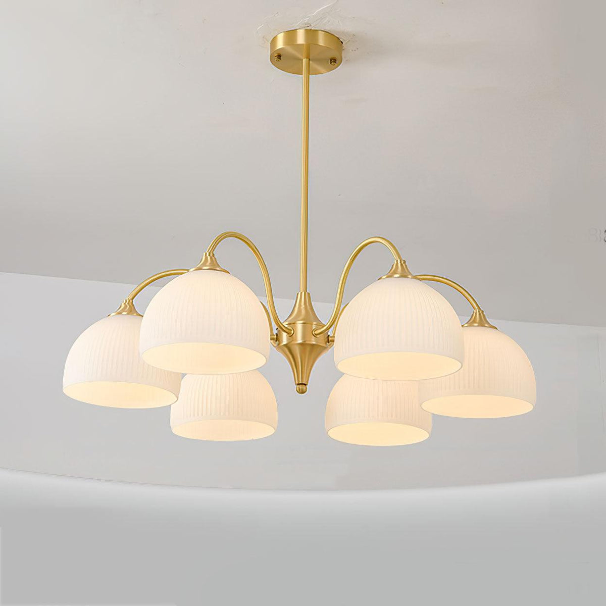 Striped Glass Bowl Chandelier 6 Heads ? 30.7″ x H 15.4″ / Dia 78cm x H 39cm / Gold Chandelier