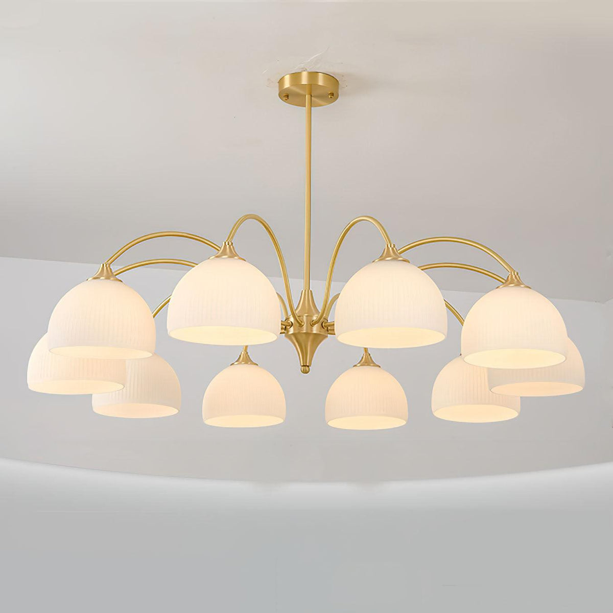 Striped Glass Bowl Chandelier 10 Heads ? 39.4″ x H 15.4″ / Dia 100cm x H 39cm / Gold Chandelier