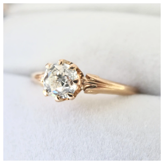 ~Stunning 18K Gold French Old Cut Diamond Solitaire Ring~