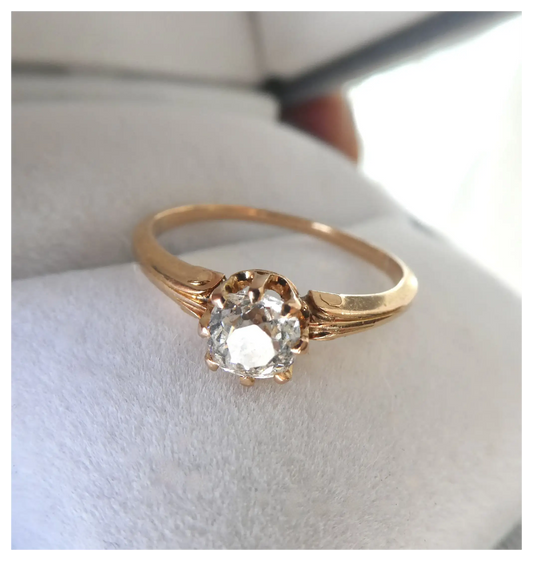 ~Stunning 18K Gold French Old Cut Diamond Solitaire Ring~