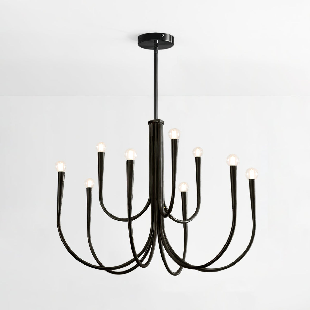 Swoop Arm Chandelier 3 + 6 heads ? 31.5″ x H 19.7″ / Black Chandelier