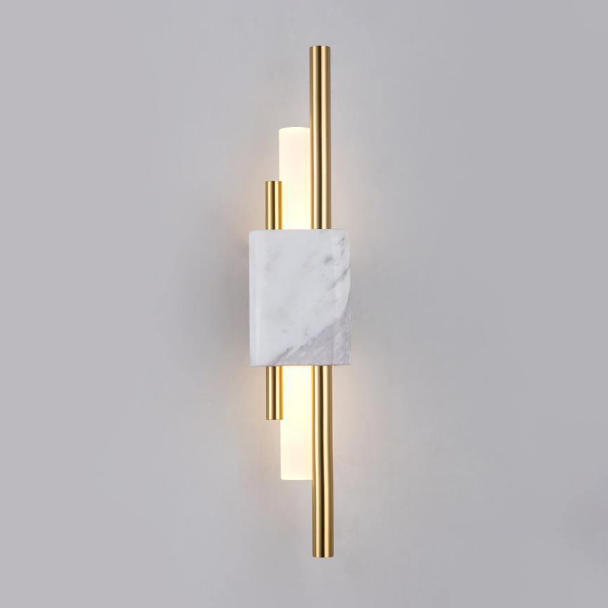 Tanto Wall Light ? 3.9″ x H 19.7″ / Dia 10cm x H 50cm (Power: ~3W) / White Marble & Gold / Warm Light Wall lamp