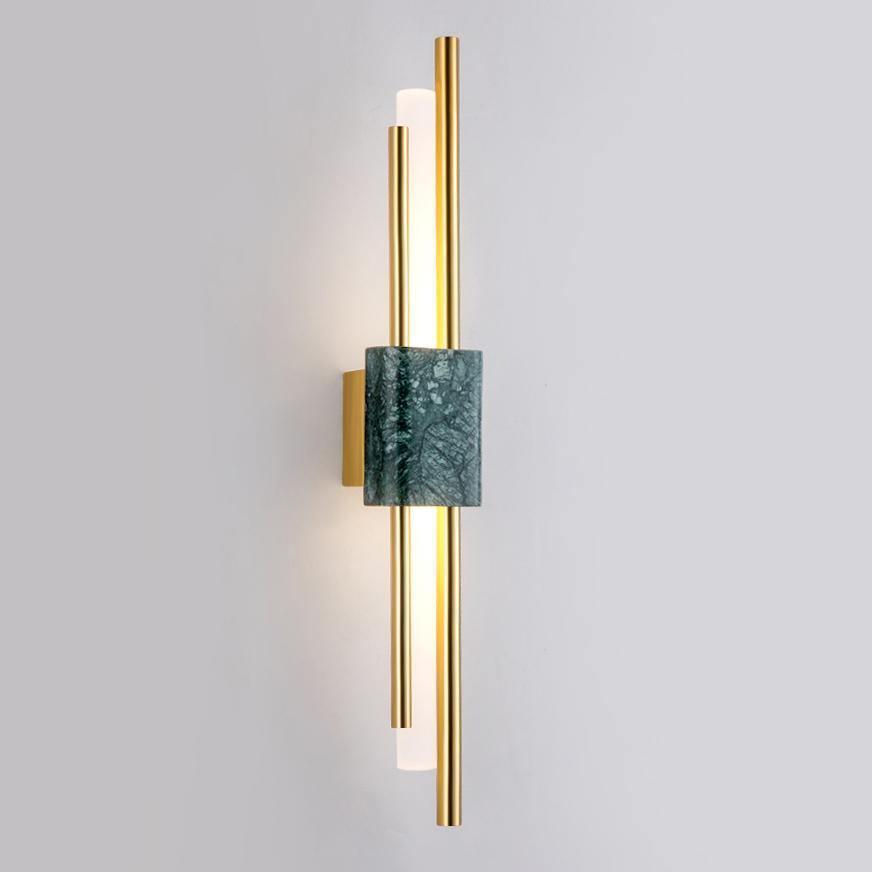 Tanto Wall Light ? 3.9″ x H 23.6″ / Dia 10cm x H 60cm (Power: ~3W) / Green Marble & Gold / Warm Light Wall lamp