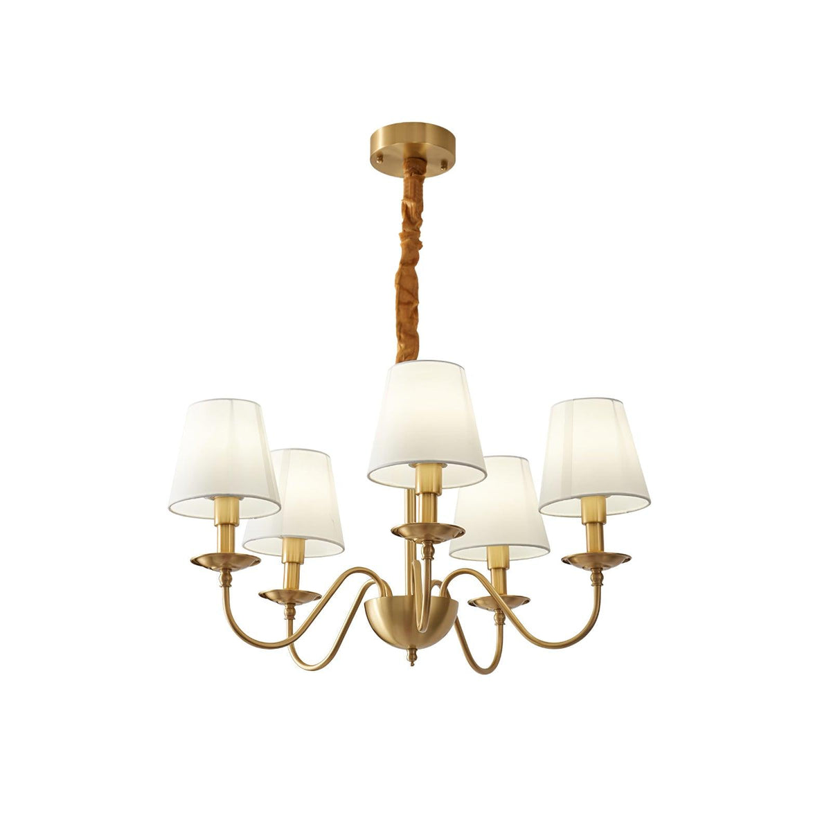 Tapered Fabric Brass Chandelier 5 Heads ? 23.6″ x H 15.7″ / Dia 60cm x H 40cm / Brass & White Chandelier
