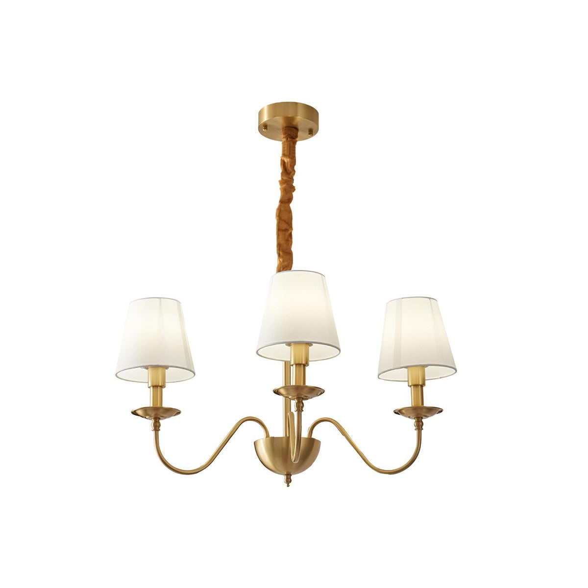 Tapered Fabric Brass Chandelier 3 Heads ? 23.6″ x H 15.7″ / Dia 60cm x H 40cm / Brass & White Chandelier
