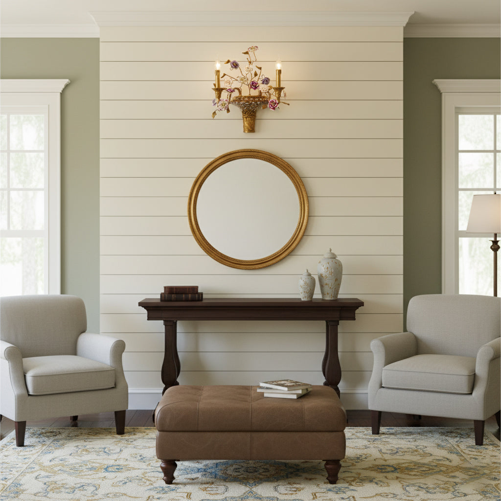 Tole Ceramic Flower Wall Lamp