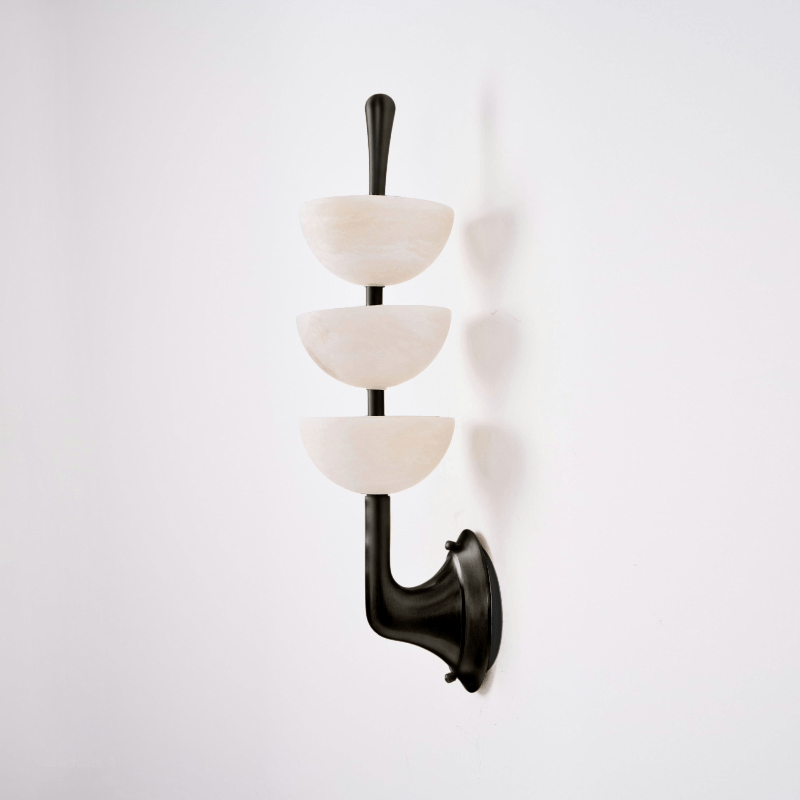 Triple Alabaster Wall Sconce ? 5.9″ x H 21.7″ / Dia 15cm x H 55cm / Black & Warm Light 1001 Wall lamp