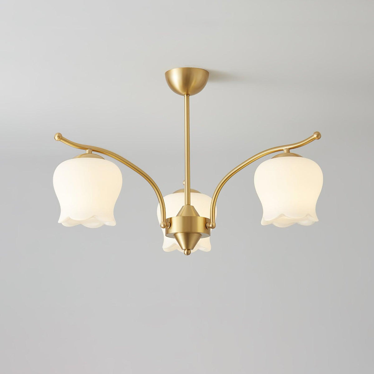 Tulip Brass Chandelier 3 heads ∅ 25.6″ x H 16.5″ / Dia 65cm x H 42cm / Brass & White Chandelier