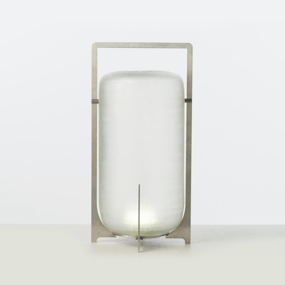 Steel Twilight Lantern Table Light ∅ 9.8″ x H 19.7″ / Dia 25cm x H 50cm / USB plug / Warm Light & Stainless Steel Table