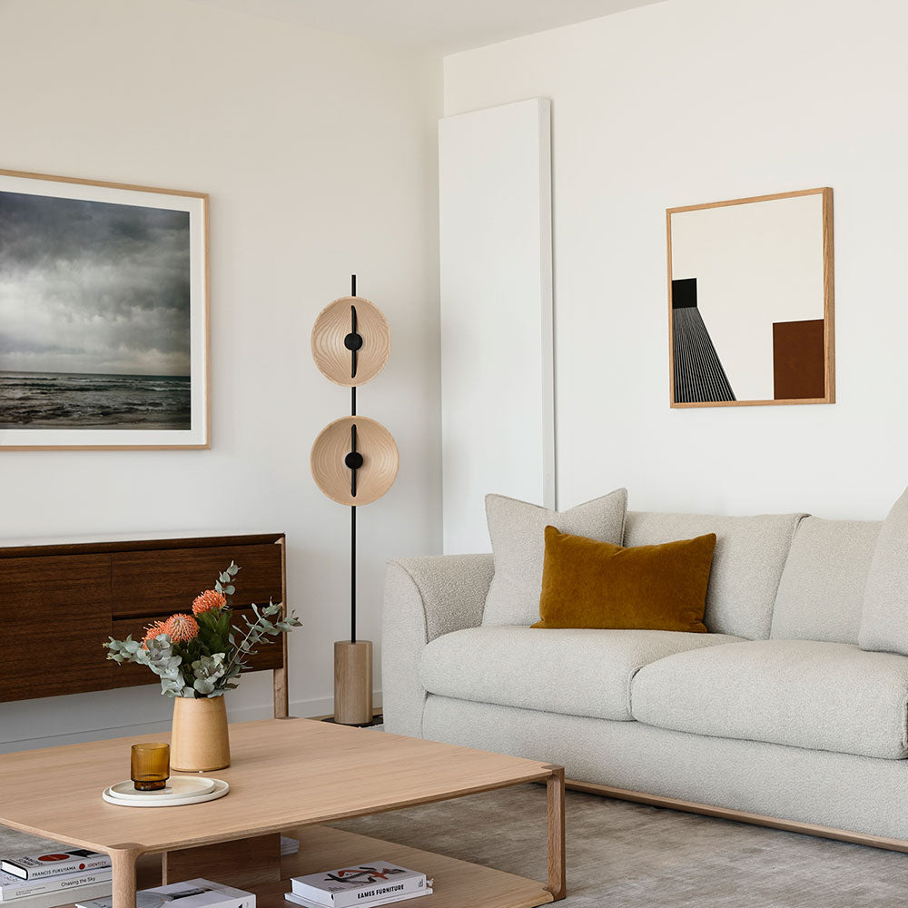 Twin Disc Wood Floor Lamp
