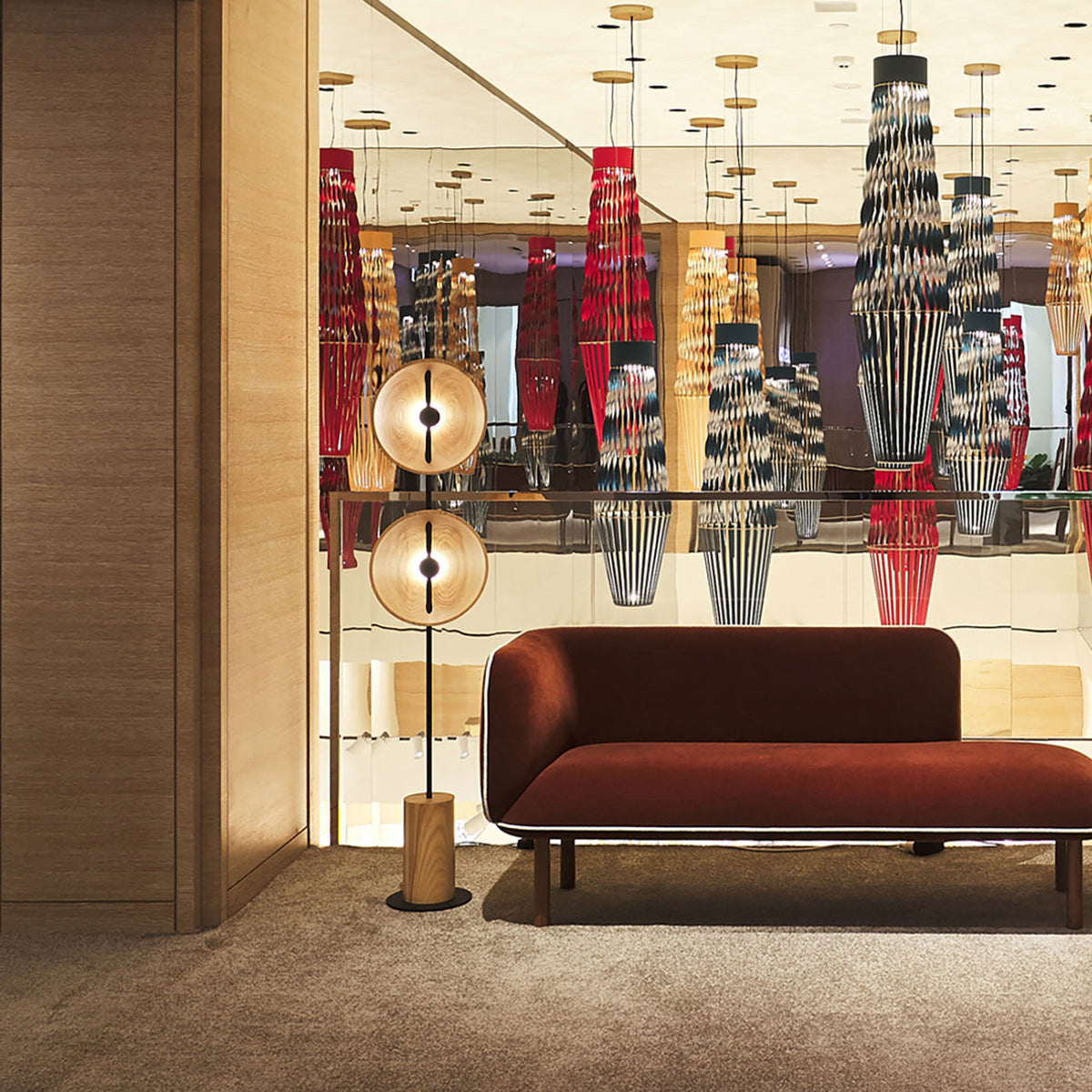 Twin Disc Wood Floor Lamp