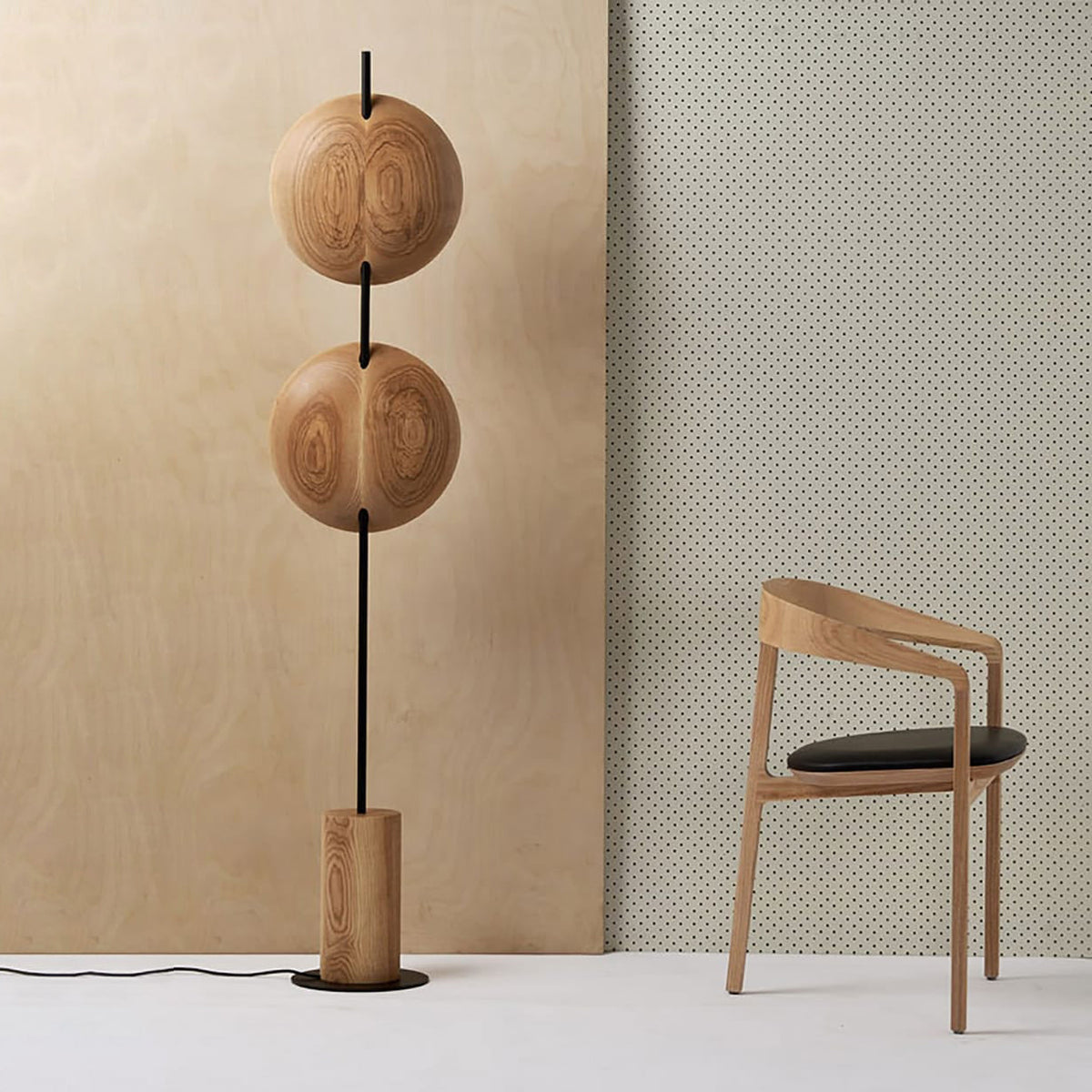 Twin Disc Wood Floor Lamp