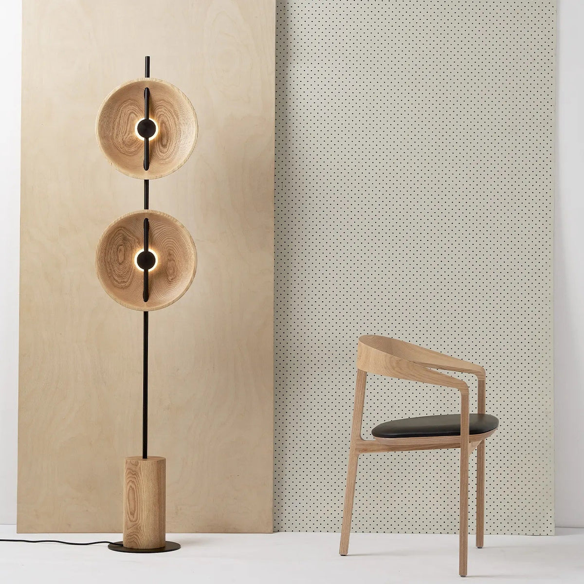 Twin Disc Wood Floor Lamp