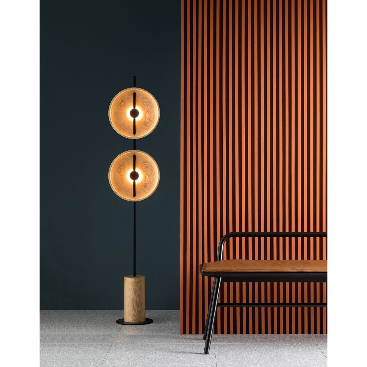 Twin Disc Wood Floor Lamp