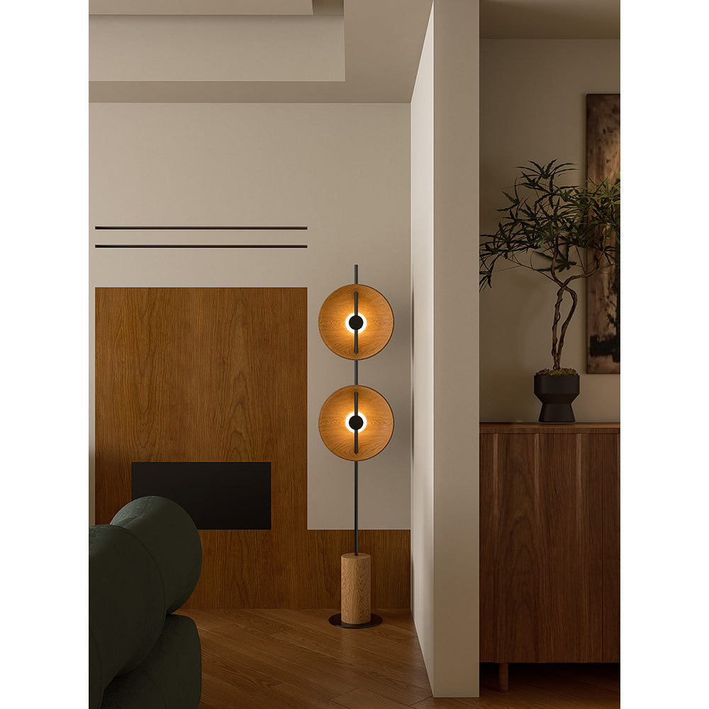 Twin Disc Wood Floor Lamp