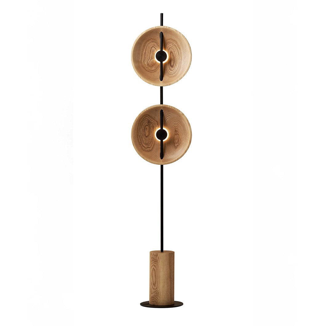 Twin Disc Wood Floor Lamp