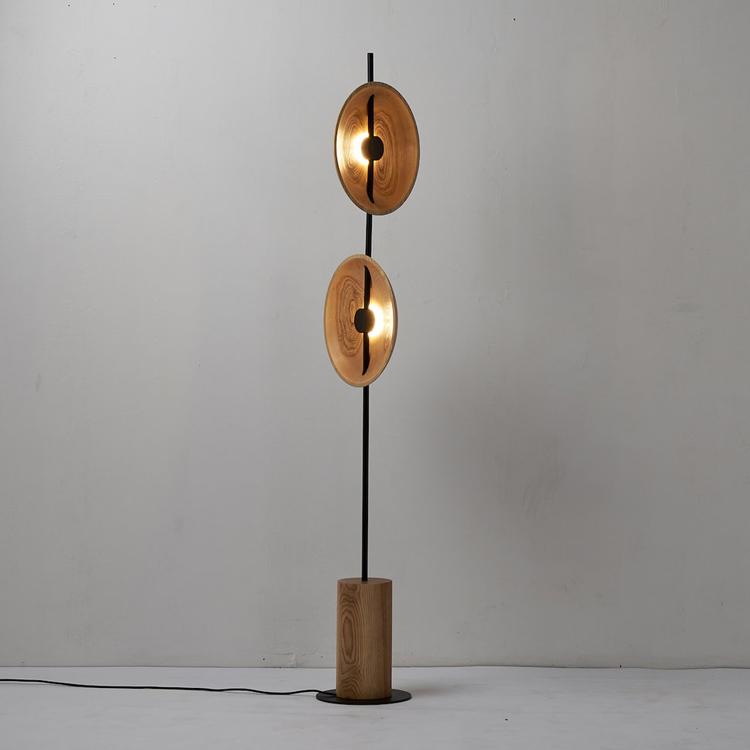 Twin Disc Wood Floor Lamp