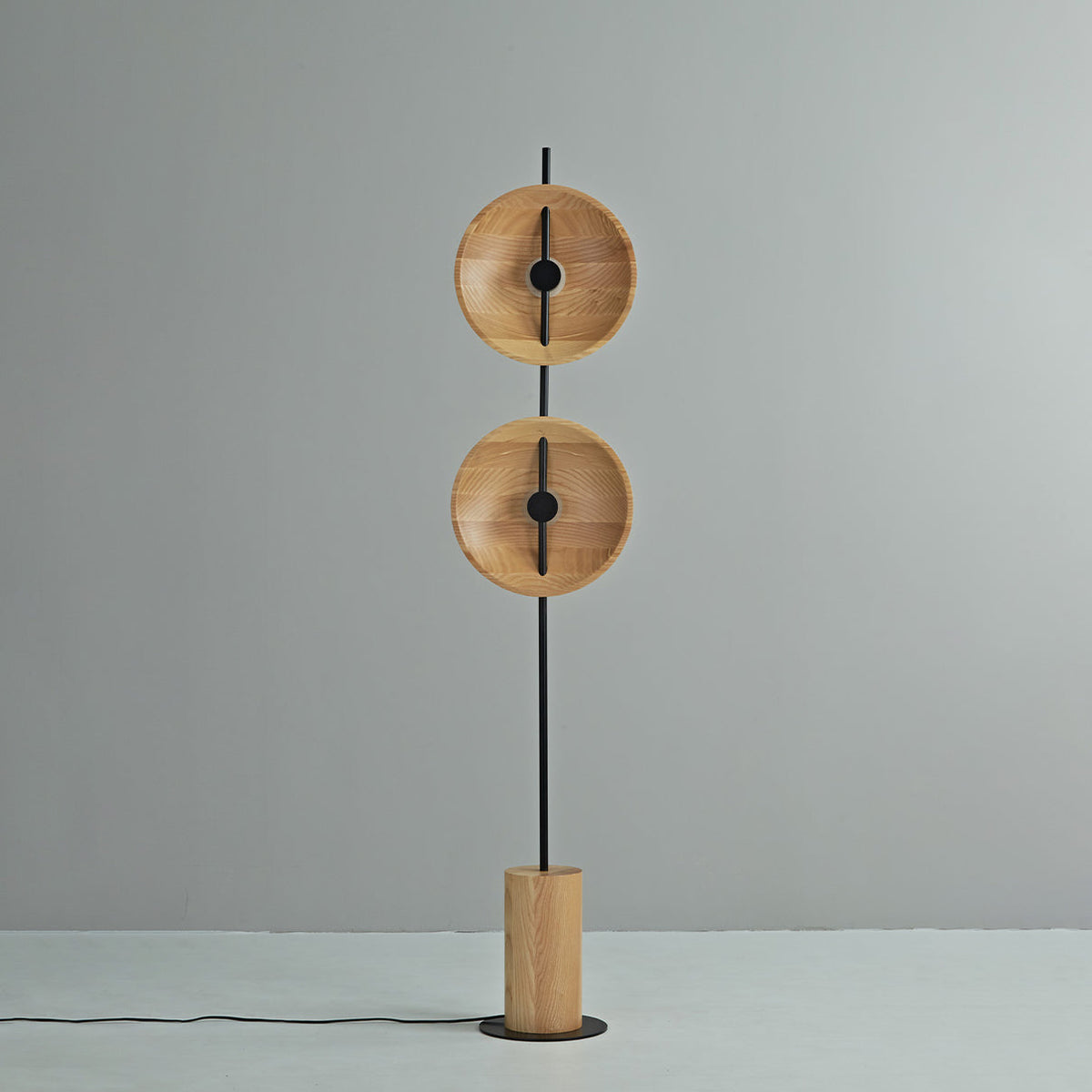 Twin Disc Wood Floor Lamp