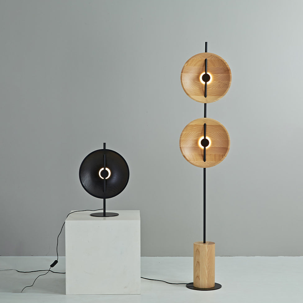 Twin Disc Wood Floor Lamp