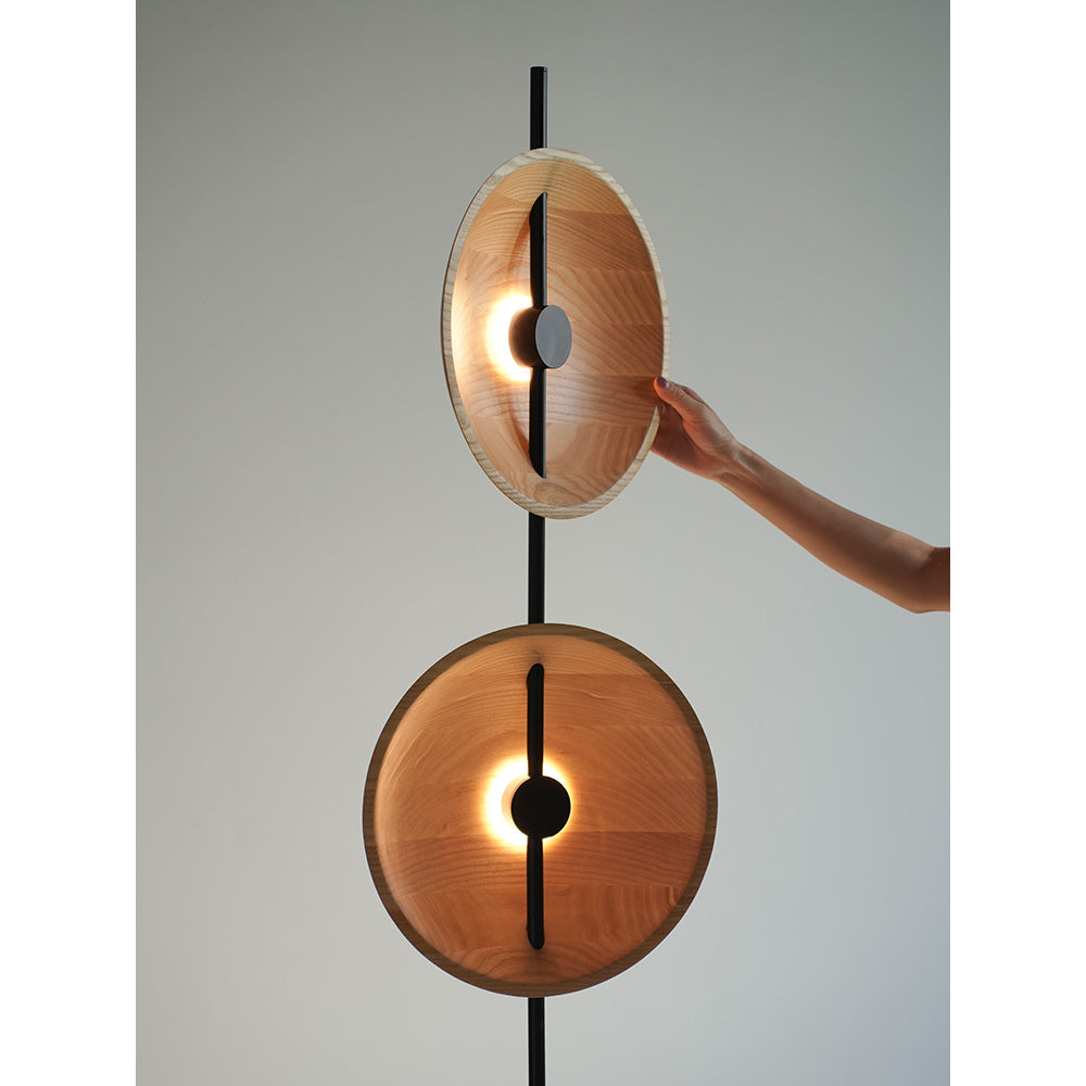 Twin Disc Wood Floor Lamp