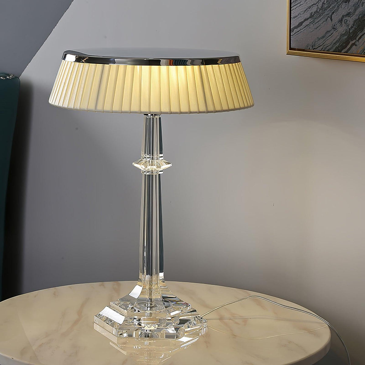 Versailles Table Lamp ? 12.6″ x H 17.7″ / Dia 32cm x H 45cm / Chrome & Clear & White / US Plug Table lamp
