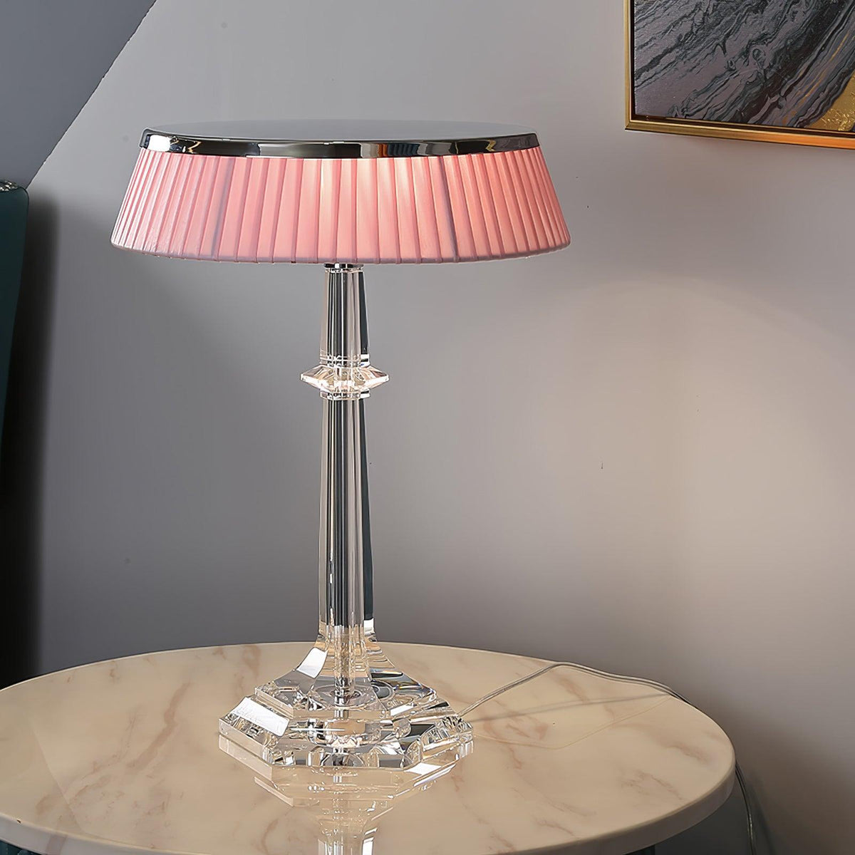 Versailles Table Lamp ? 12.6″ x H 17.7″ / Dia 32cm x H 45cm / Chrome & Clear & Pink / US Plug Table lamp