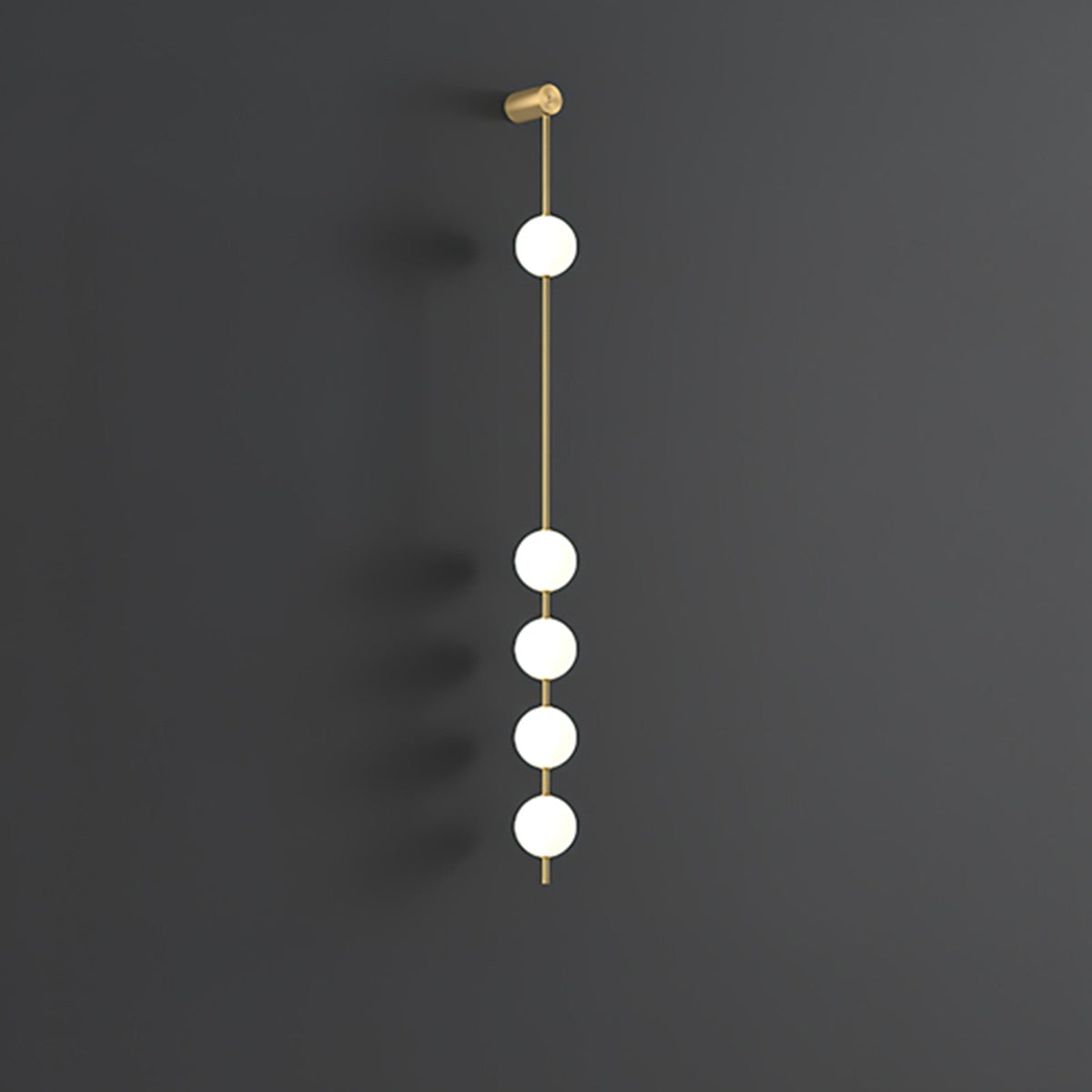 Vertical Balls Wall Lamp 5 Lamps: ? 4.7″ x H 62.2″ / Dia 12cm x H 158cm / Brass & Plastic ball / Warm White Wall lamp