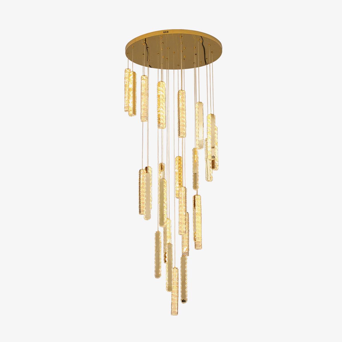 Villa Forci Chandelier 24 heads ∅ 31.5″ x H 118″ / Dia 80cm x H 300cm / Gold + Clear / Bi-color/Multicolor LED