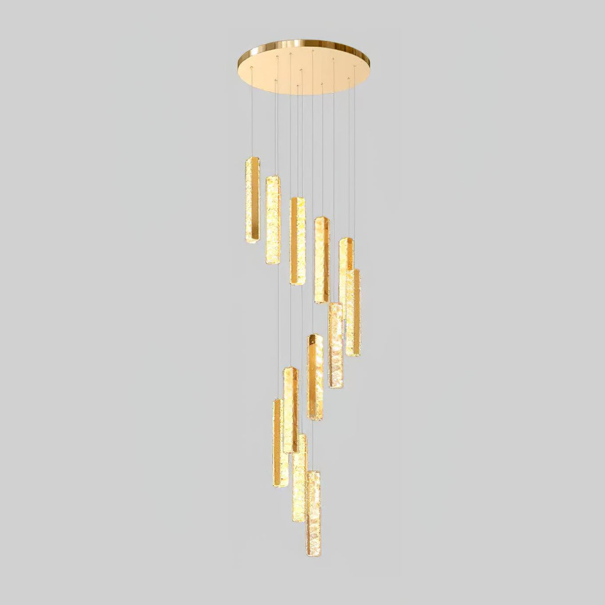 Villa Forci Chandelier 12 heads ∅ 15.7″ x H 78.7″ / Dia 40cm x H 200cm / Gold + Clear / Bi-color/Multicolor LED