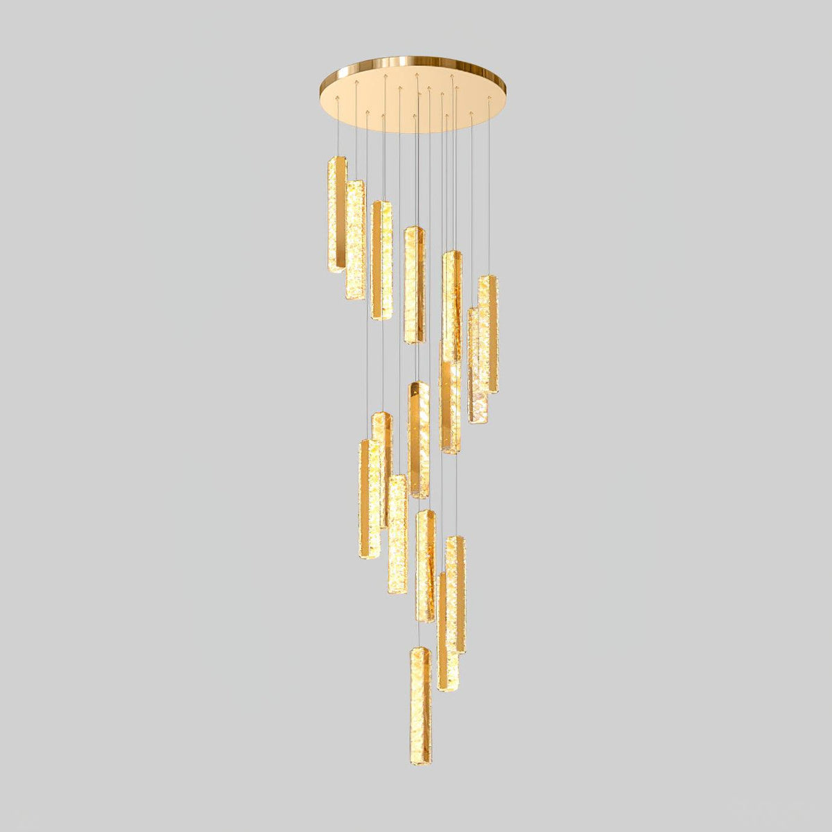 Villa Forci Chandelier 15 heads ∅ 19.7″ x H 78.7″ / Dia 50cm x H 200cm / Gold + Clear / Bi-color/Multicolor LED