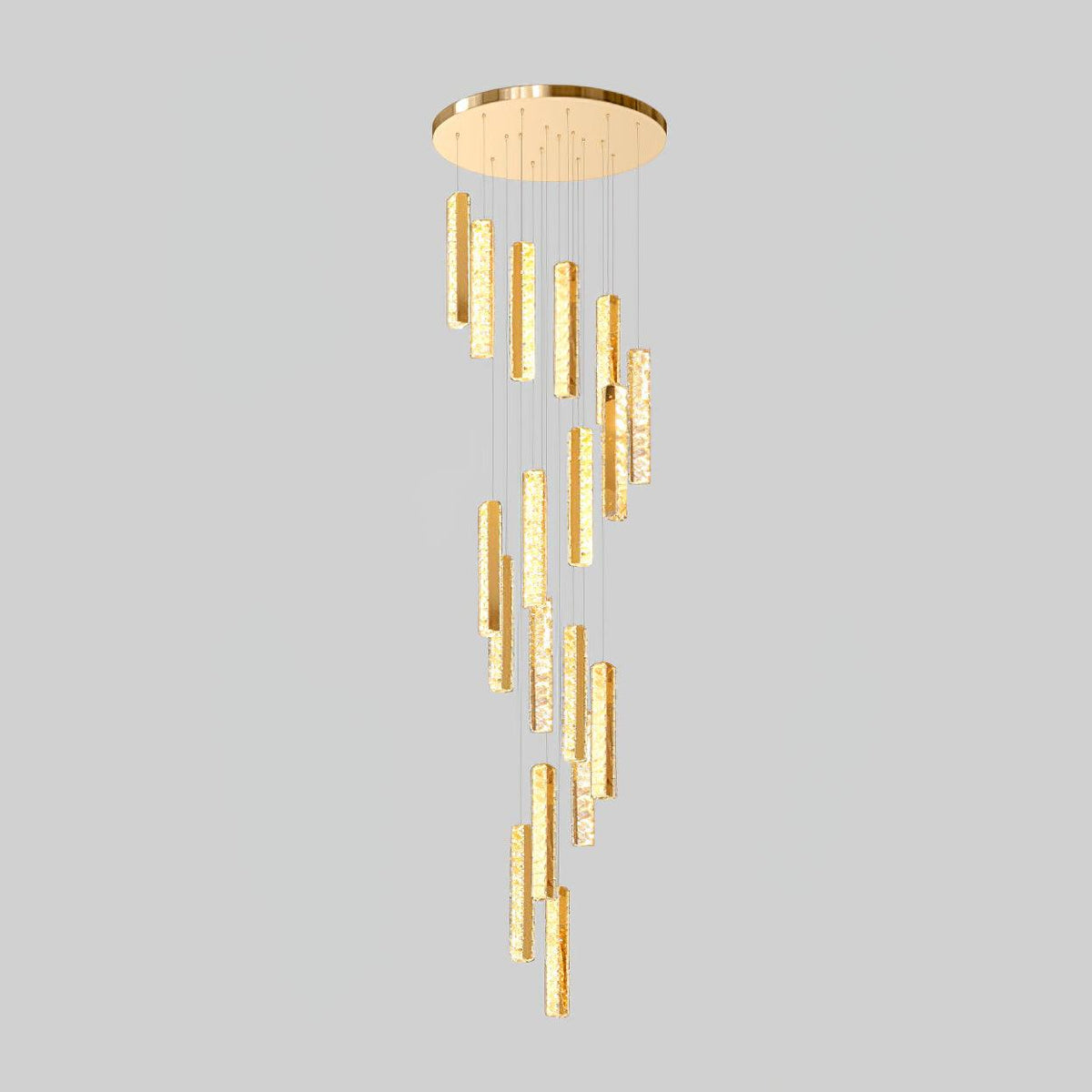 Villa Forci Chandelier 18 heads ∅ 23.6″ x H 78.7″ / Dia 60cm x H 200cm / Gold + Clear / Bi-color/Multicolor LED
