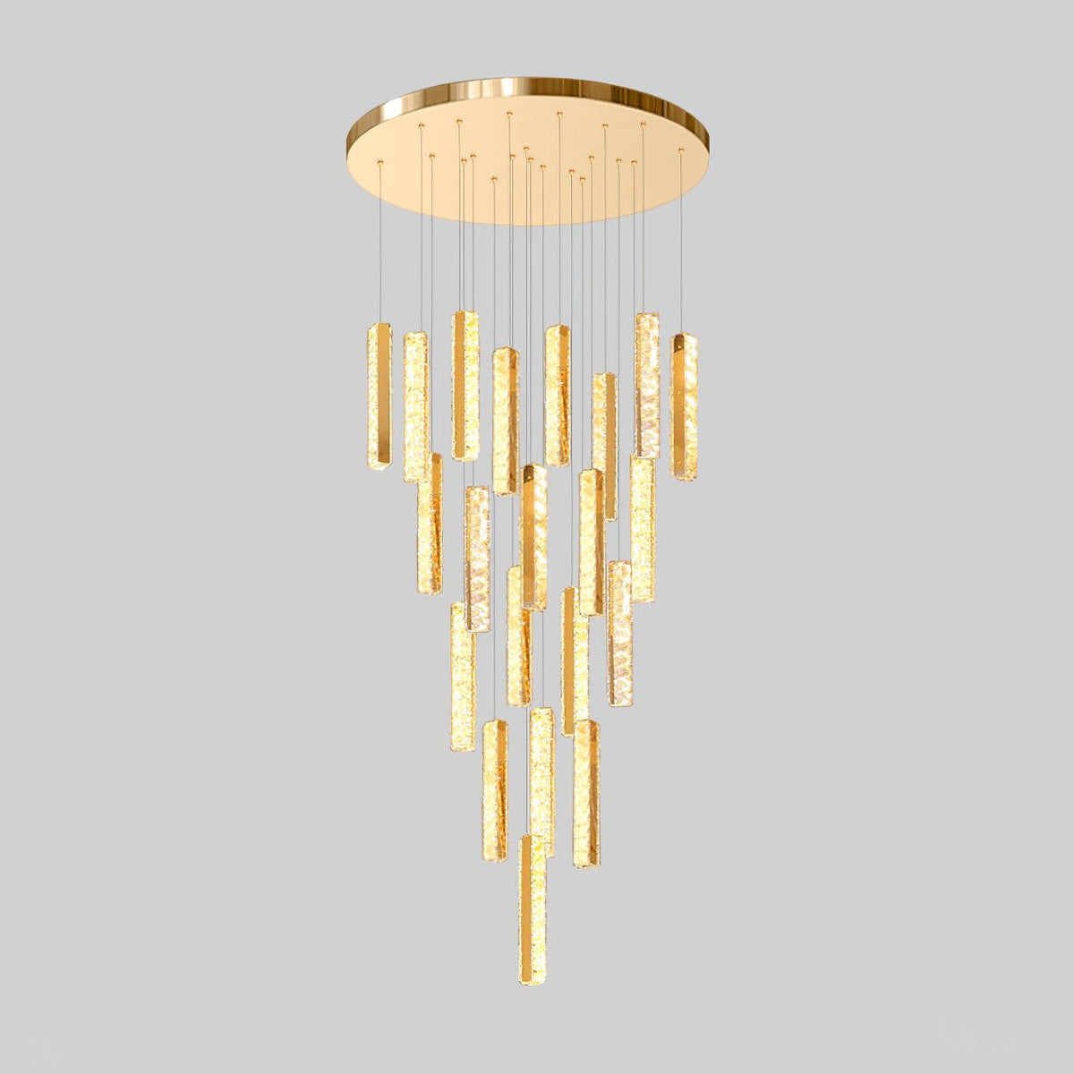 Villa Forci Chandelier 21 heads ∅ 23.6″ x H 118″ / Dia 60cm x H 300cm / Gold + Clear / Bi-color/Multicolor LED