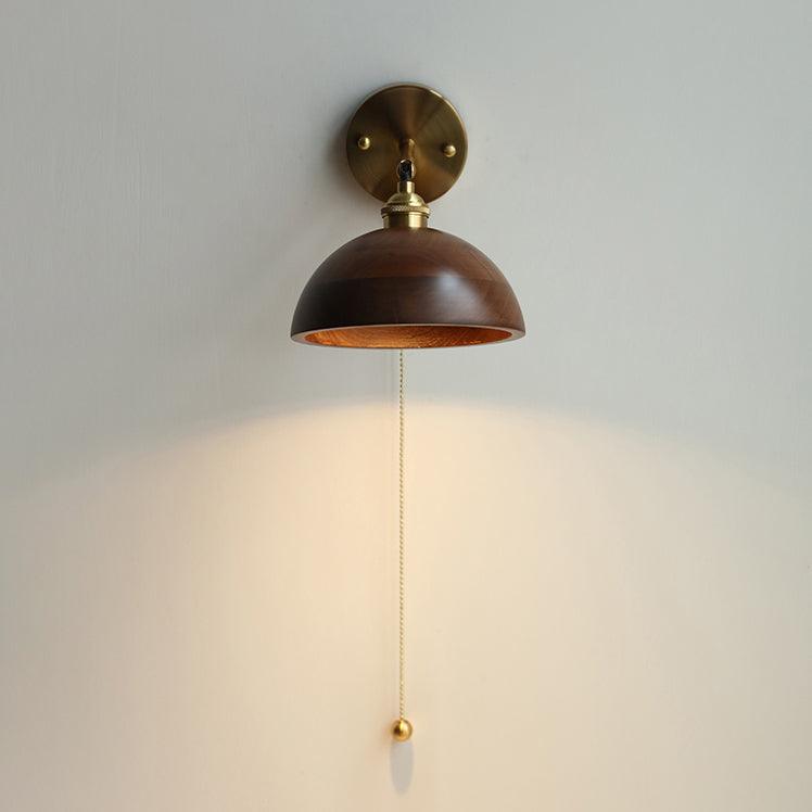 Vintage Wood Wall Sconces Model A Size: ? 6.3″ x H 5.5″ / Dia 16cm x H 14cm / Brass + Black Walnut Wood Wall lamp