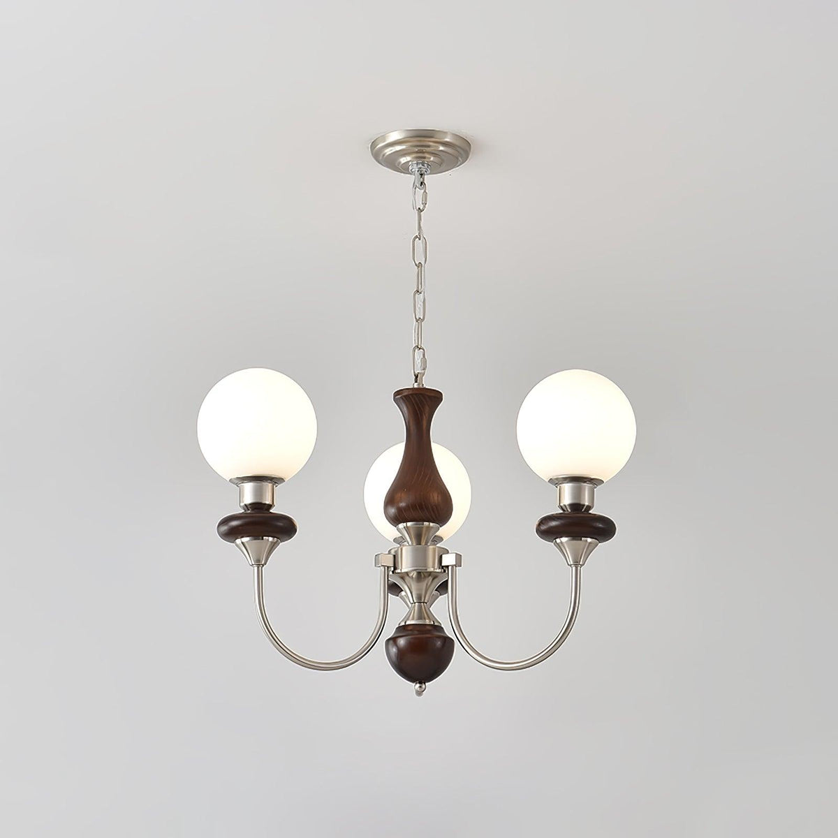 Retro Monique Chandelier 3 lamps ∅ 23.6″ x H 17.7″ / Dia 60cm x H 45cm / Chrome (Iron) & White & Walnut Chandelier
