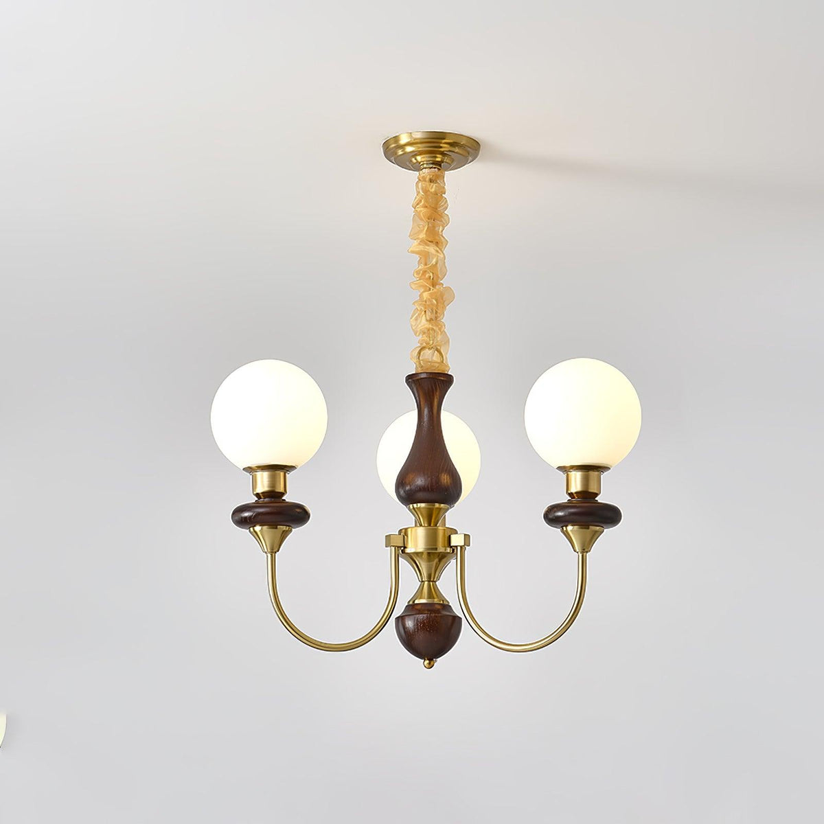 Retro Monique Chandelier 3 lamps ∅ 23.6″ x H 17.7″ / Dia 60cm x H 45cm / Brass & White & Walnut Chandelier