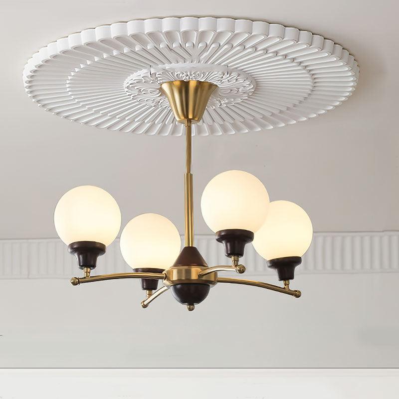 Walnut Glass Ball Chandelier 4 Heads Size: ∅ 21.6″ x H 17.7″ / Dia 55cm x H 45cm / Gold Chandelier